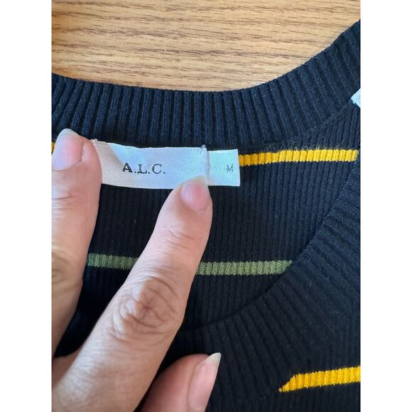 A.L.C Bodycon sleeveless Striped Shane Dress black knit midi dress size M - Picture 10 of 11